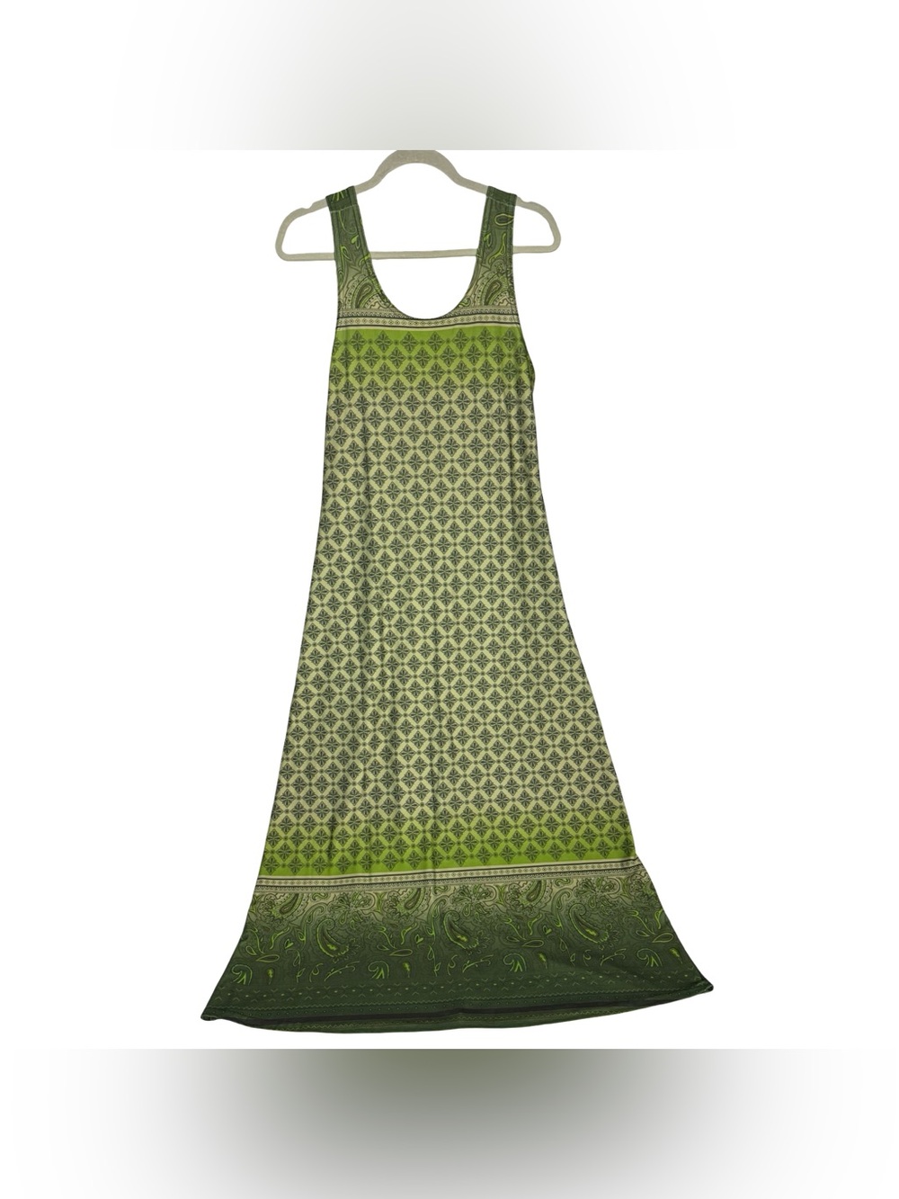 Vintage Nina Piccalino Green Geometric Paisley Print Sleeveless Maxi Dress L